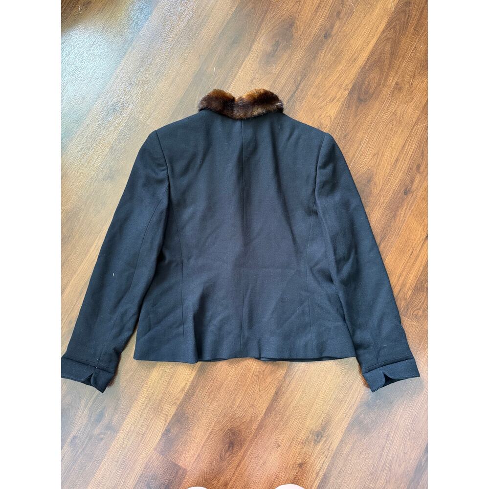 Vintage Lauren Ralph Lauren Wool Blazer Jacket Faux Fur Collar Black Sz 14 - Picture 8 of 9